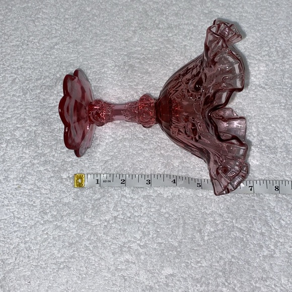 Vintage Fenton Art Glass Cabbage Rose Pink Ruffled Pedestal Compote Candy Dish - Picture 8 of 9